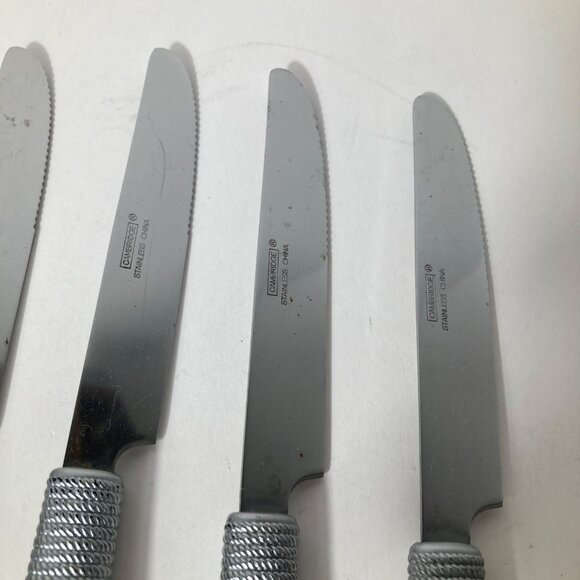 6 - Vintage Cambridge Dinner Knives Green Stainless Flatware Plastic Handle 9" - Picture 8 of 10